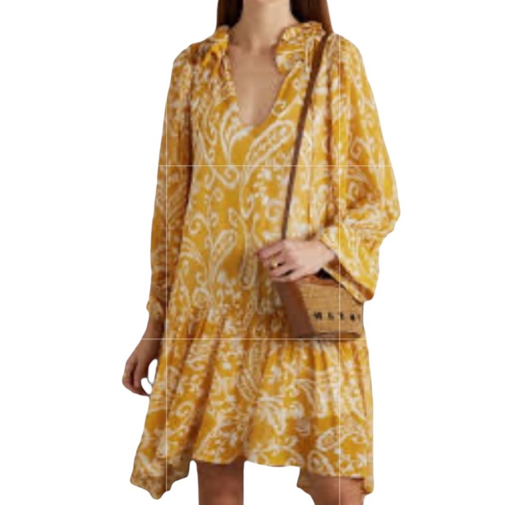 Evarae Marias Silk Ruffled Mini Dress in Saffron Size XS